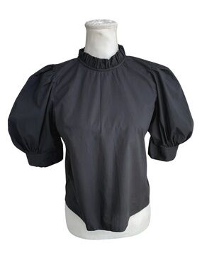 HUNTER BELL Stella Puff Sleeve Mock Neck Blouse Top Black Women’s Medium